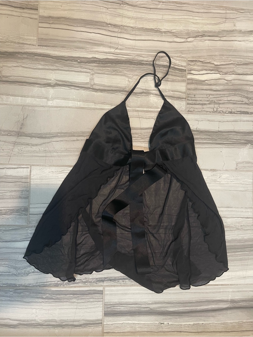 Vintage Y2K Victoria's Secret Black Sheer Babydoll with  Ribbon